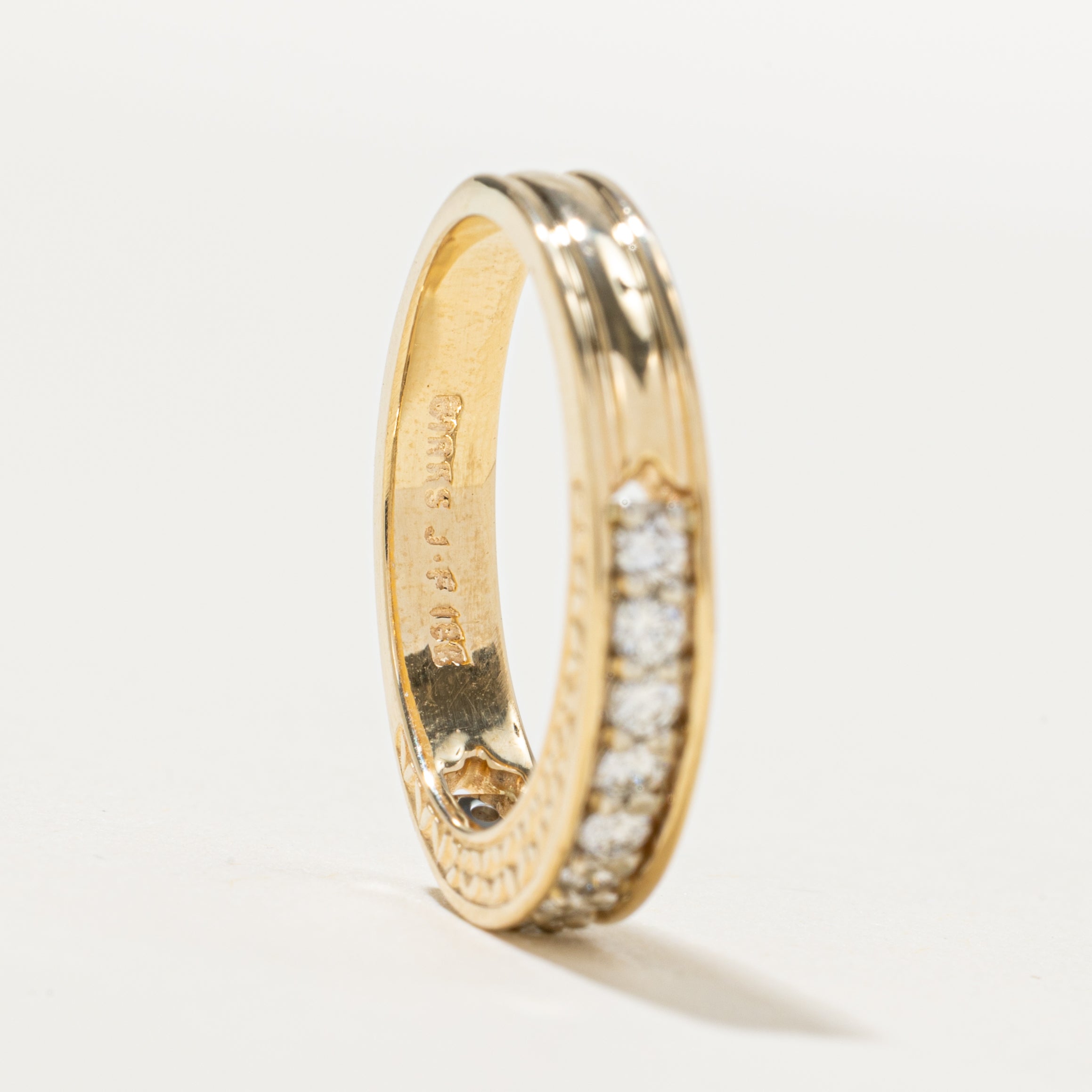 'Birks' 18k Semi Eternity Diamond Side Engraved Band | 0.33ctw | SZ 6.5