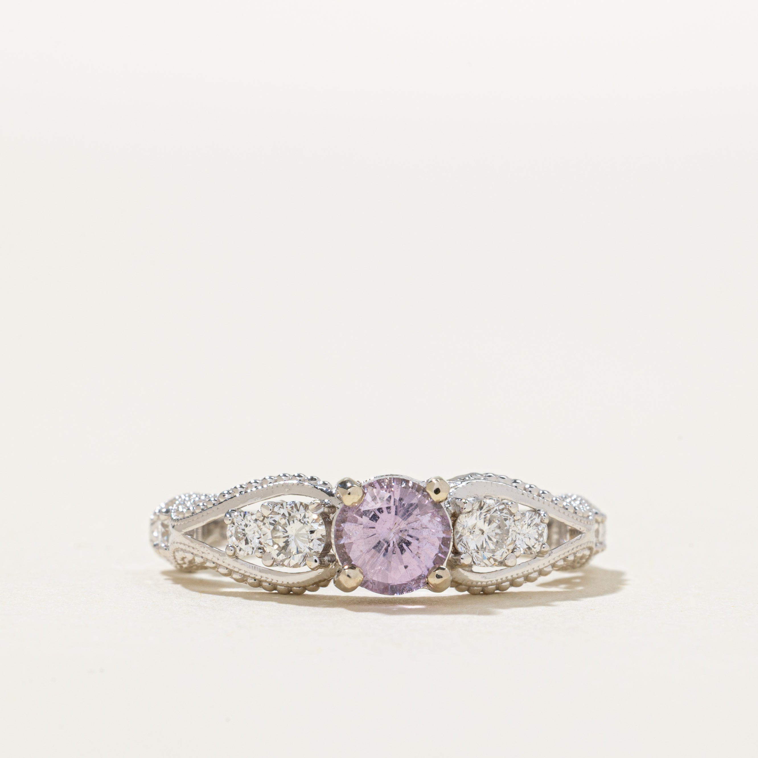 14k Pink Sapphire & Diamond Ornate Milgrained Ring | 0.75ct, 0.32ctw | SZ 6.25