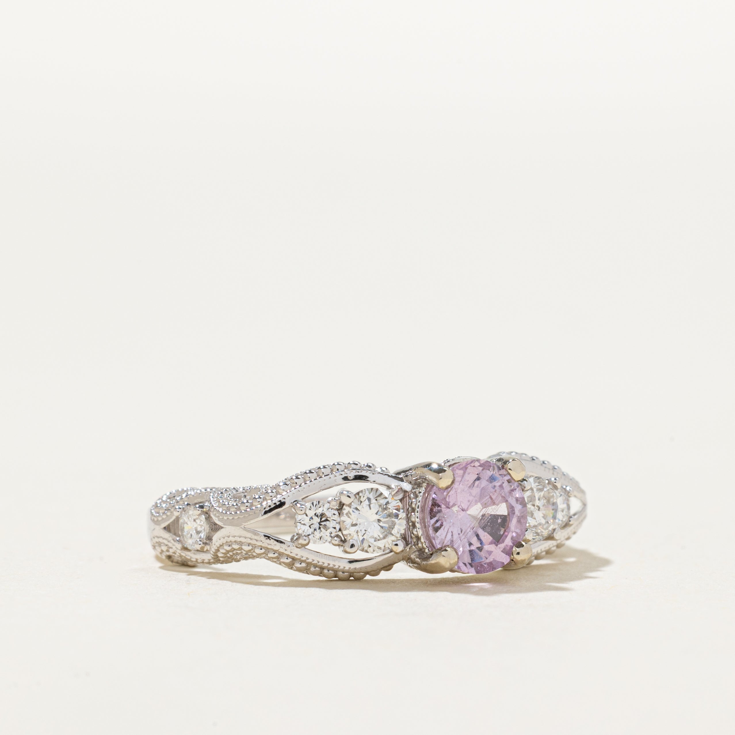 14k Pink Sapphire & Diamond Ornate Milgrained Ring | 0.75ct, 0.32ctw | SZ 6.25
