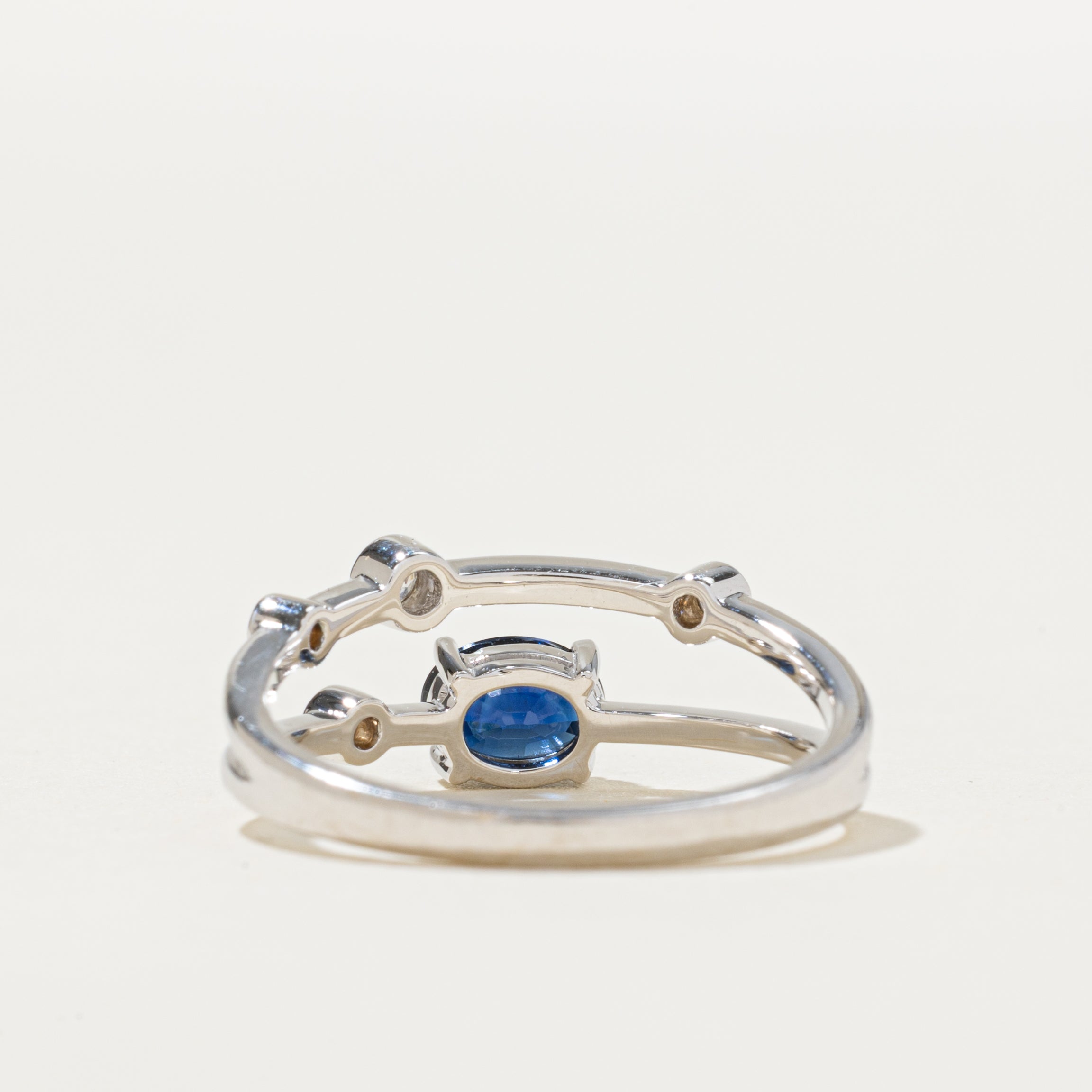 18k Sapphire & Scattered Diamond Split Ring | 0.49ct, 0.078ctw | SZ 6