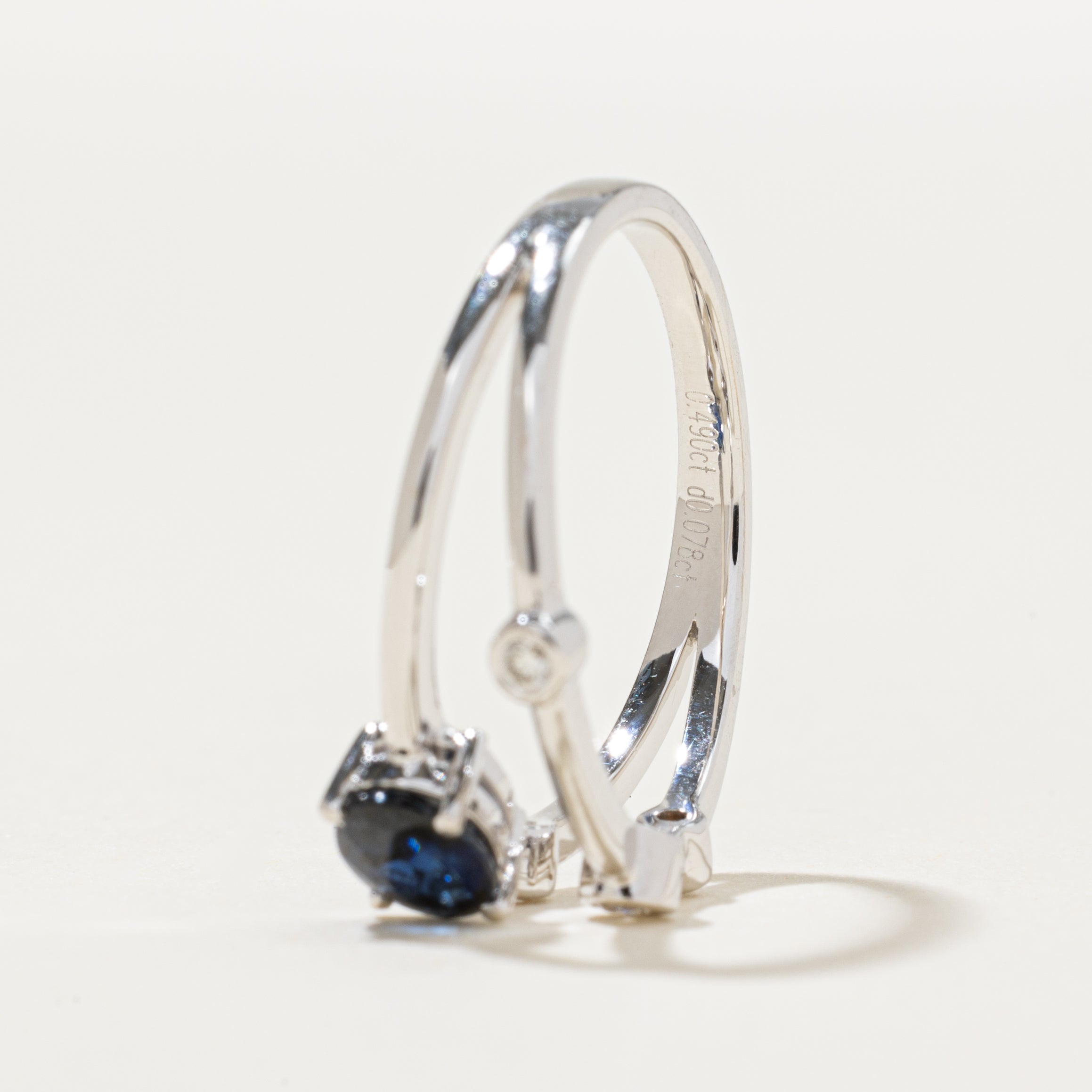 18k Sapphire & Scattered Diamond Split Ring | 0.49ct, 0.078ctw | SZ 6