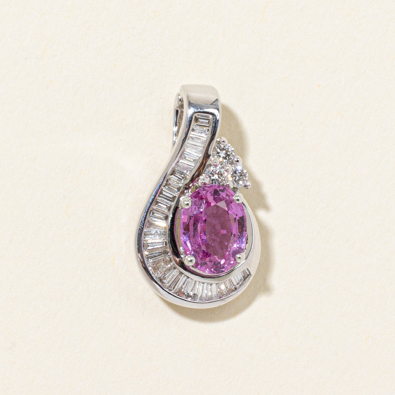 Unheated Reddish-Purple Sapphire & Diamond Waterfall Pendant | 1.22ct | 0.61ctw