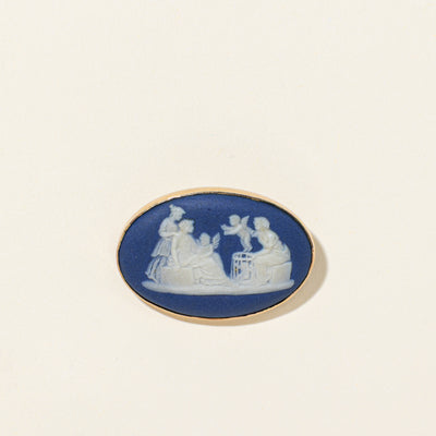 'Wedgewood' 14k Rose Gold Antique Blue Jasperware Cameo Brooch