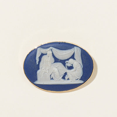 'Wedgewood' 14K Rose Gold Antique Blue Jasperware Cameo Brooch