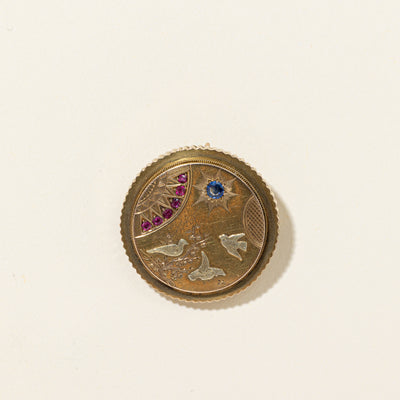 Japanese 14k Vintage Ruby & Sapphire Convertible Locket Pendant to Brooch | 0.51ctw