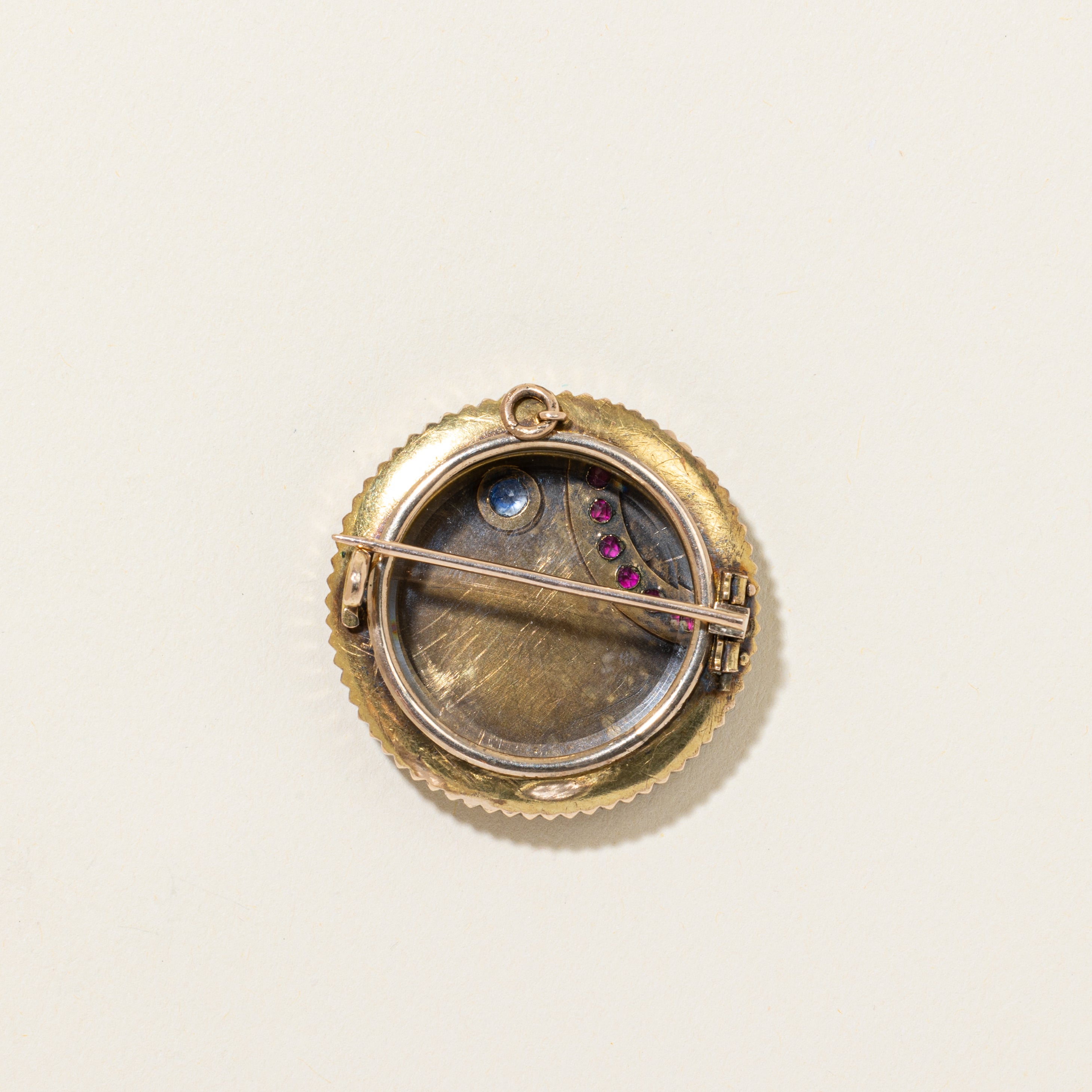 Japanese 14k Vintage Ruby & Sapphire Convertible Locket Pendant to Brooch | 0.51ctw