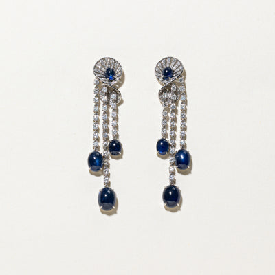 Royal Blue Sapphire & Diamond Accented Dangling Earrings | 12.18ctw, 1.88ctw