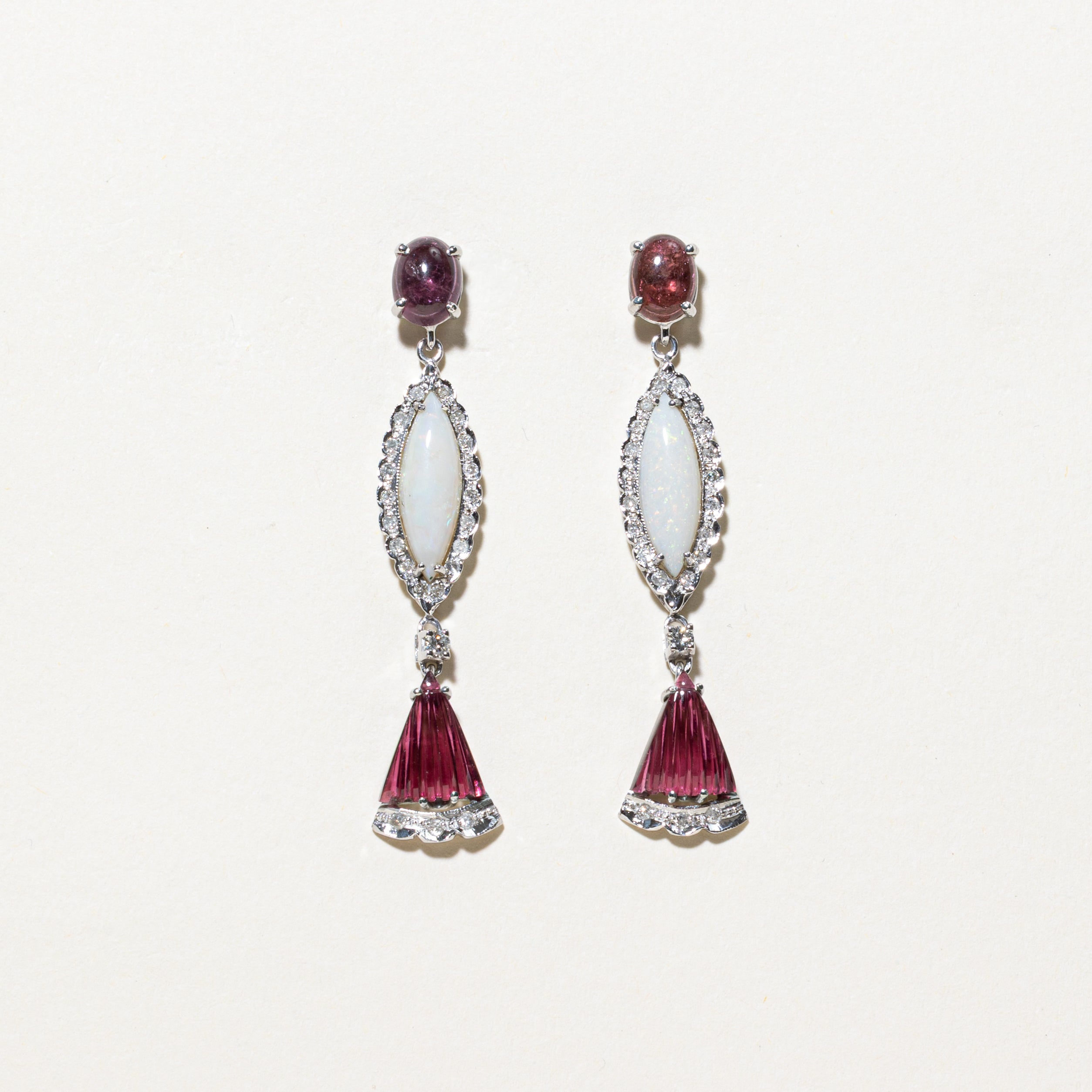 Pink Tourmaline, Opal & Diamond Drop Earrings & Pendant Set | 3.90ctw, 8.40ctw | 0.35ctw |