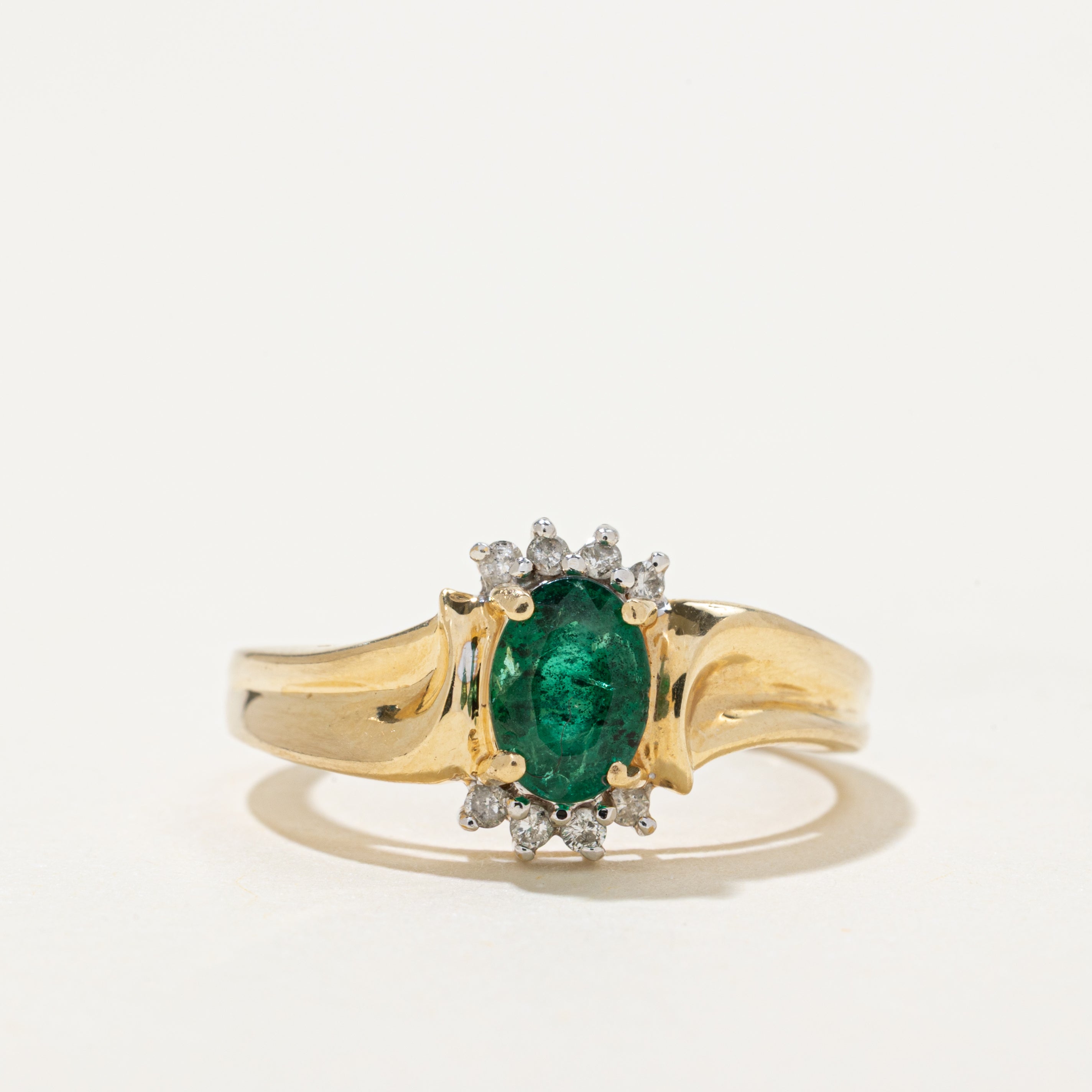 Emerald & Diamond Petal Wave Ring | 0.71ct, 0.10ctw | SZ 7
