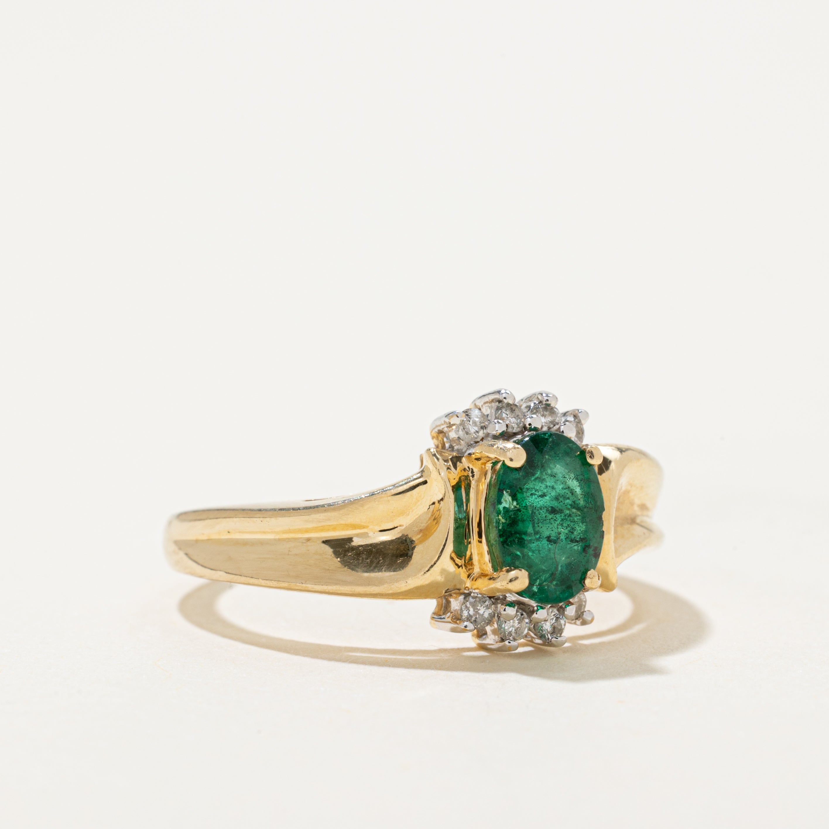 Emerald & Diamond Petal Wave Ring | 0.71ct, 0.10ctw | SZ 7