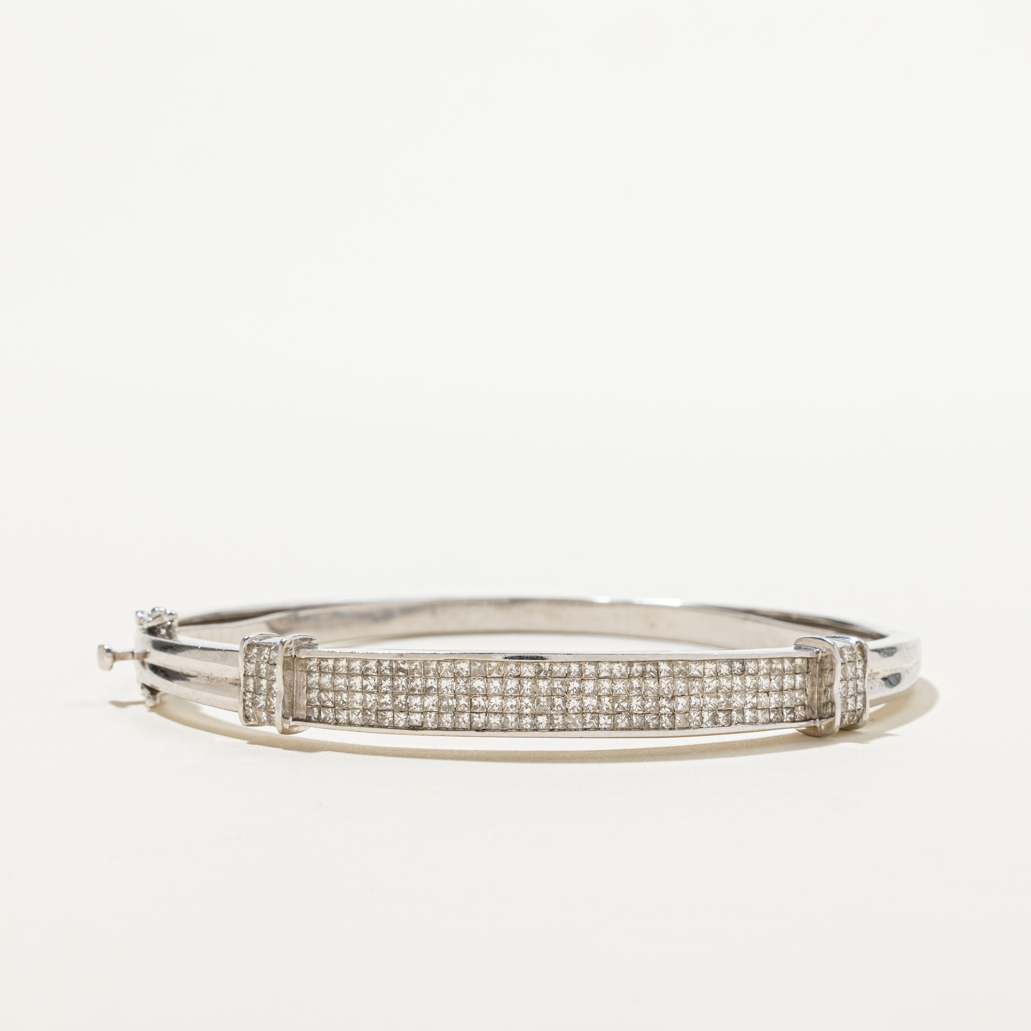 Invisible Set Princess Cut Diamond Hinged Bangle | 2.40ctw | 6.5"