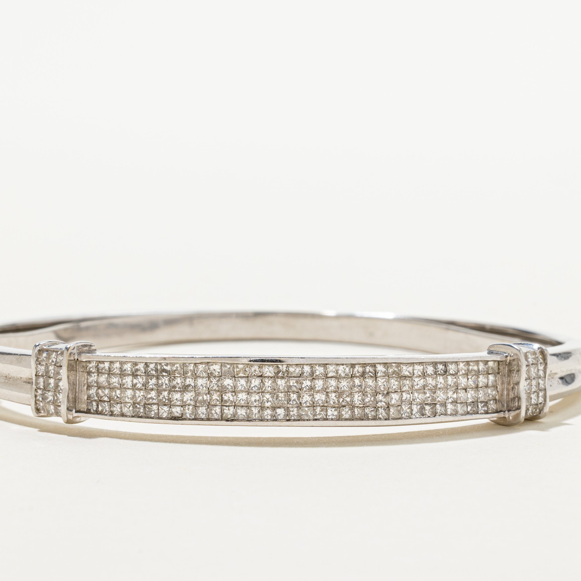Invisible Set Princess Cut Diamond Hinged Bangle | 2.40ctw | 6.5"