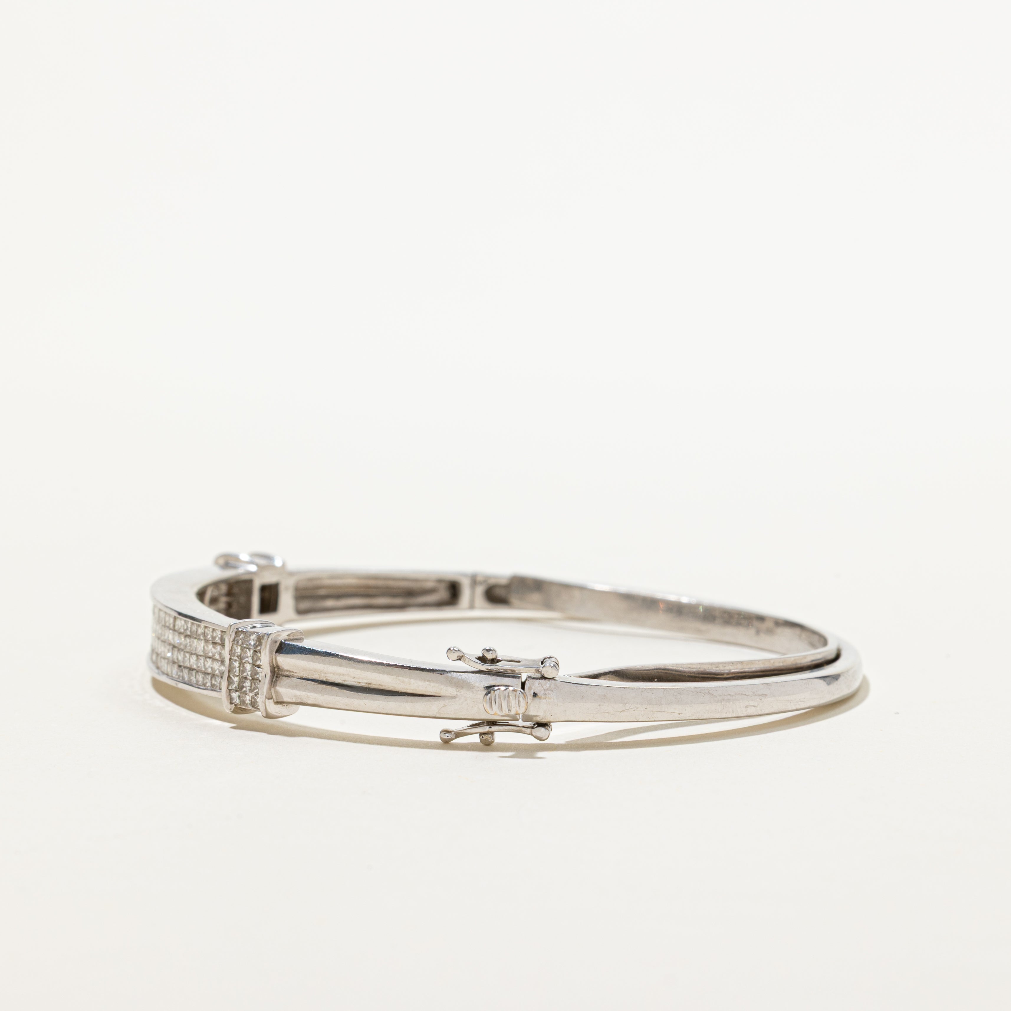 Invisible Set Princess Cut Diamond Hinged Bangle | 2.40ctw | 6.5"