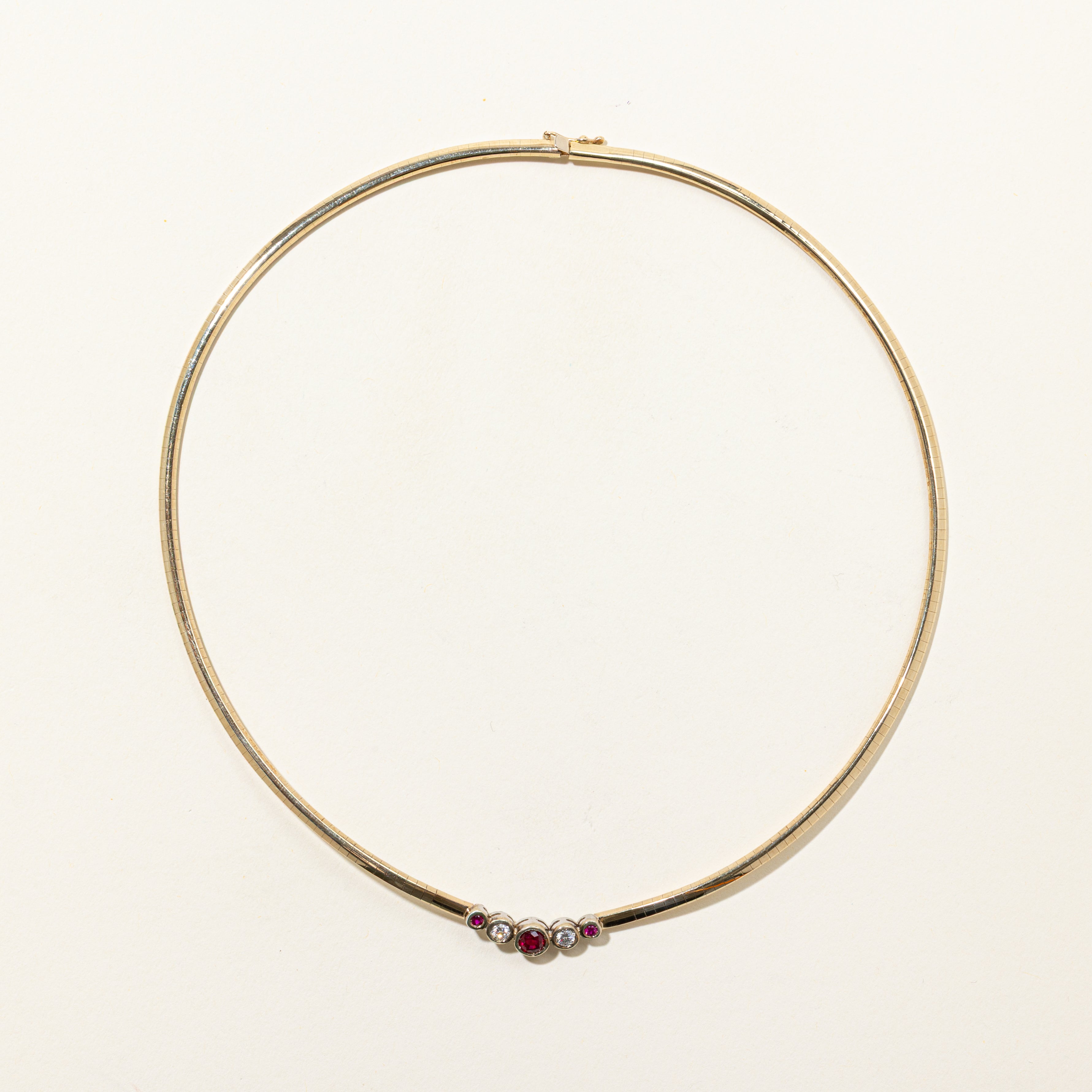 Bezel Set Ruby & Diamond Omega Necklace | 0.85ctw, 0.30ctw | 19"