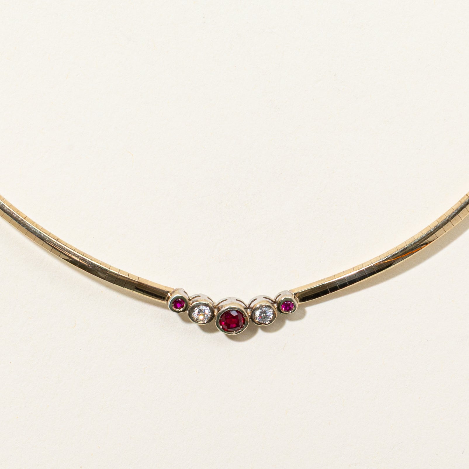 Bezel Set Ruby & Diamond Omega Necklace | 0.85ctw, 0.30ctw | 19"