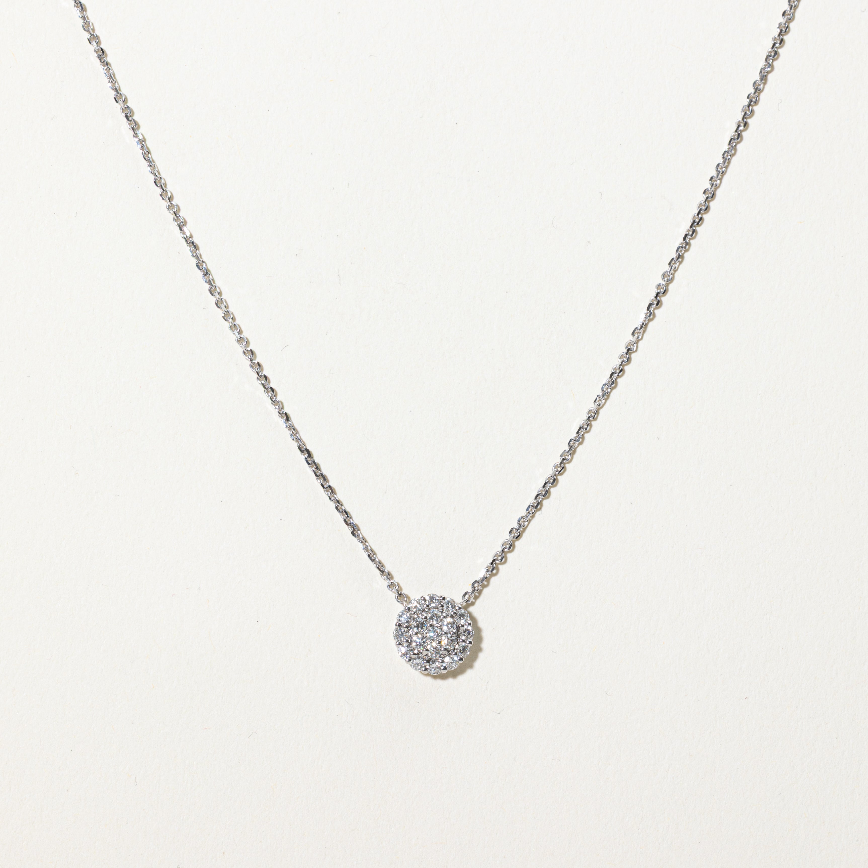 Collier pendentif cercle en or 18 carats serti d'un halo de diamants marguerite | 0,41 ct | 40,6 cm