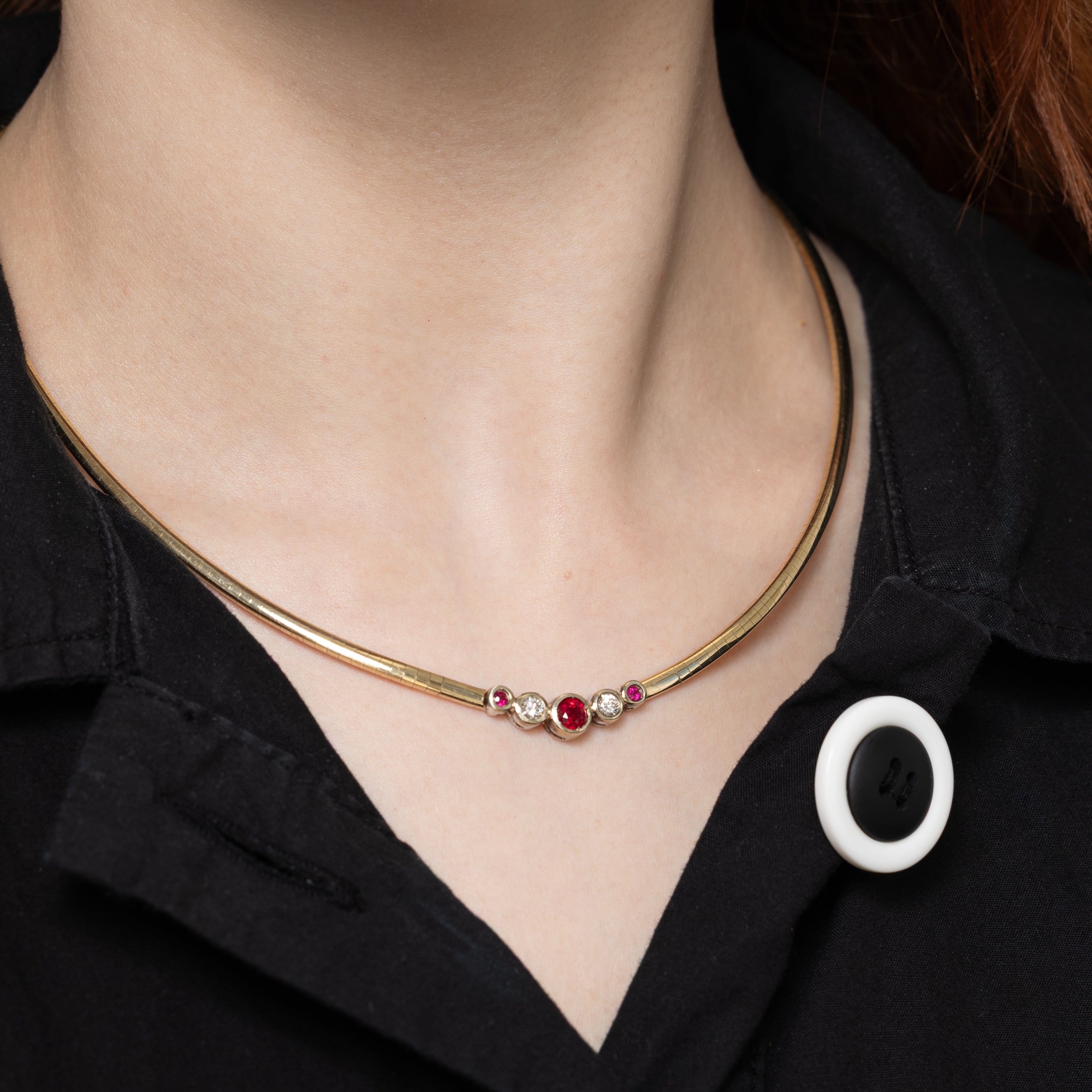 Bezel Set Ruby & Diamond Omega Necklace | 0.85ctw, 0.30ctw | 19"