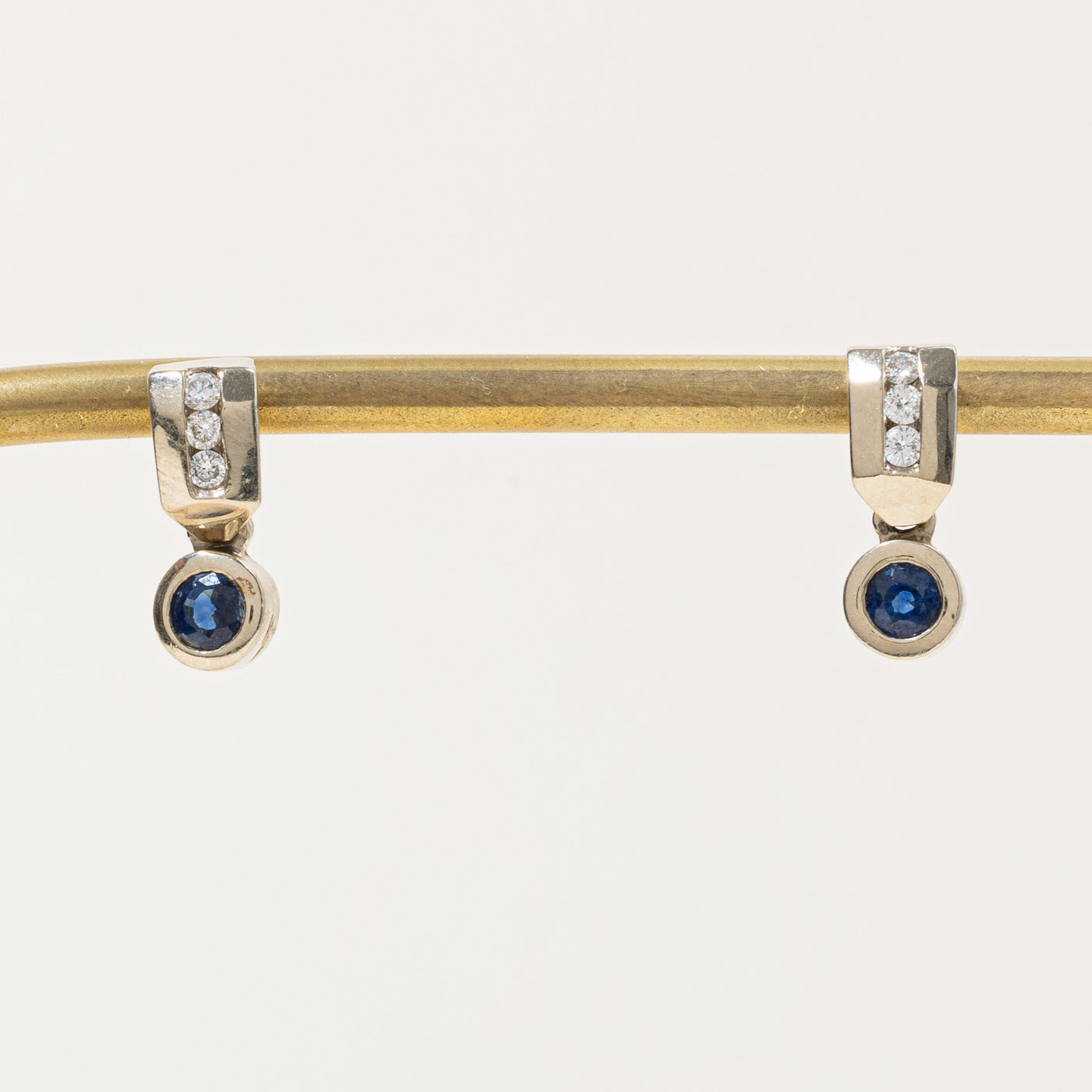 Bezel Set Sapphire & Diamond Earrings | 0.64ctw, 0.18ctw |