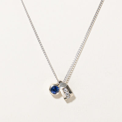 Bezel Set Sapphire & Diamond Pendant Necklace | 0.43ct, 0.12ctw | 18