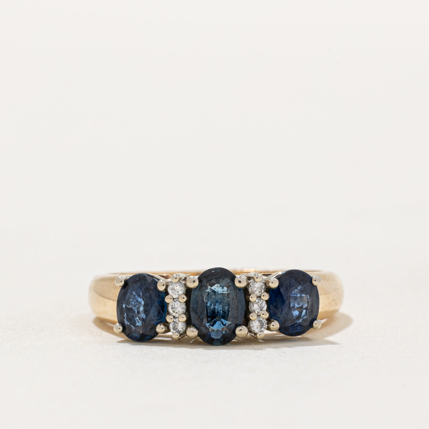 Three Stone Sapphire & Diamond Ring | 1.06ctw, 0.06ctw | SZ 6.5 |
