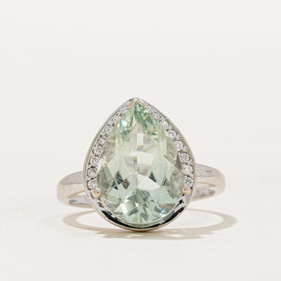 Mint Green Quartz & Diamond Cocktail Ring | 4.60ct, 0.08ctw | SZ 7 |