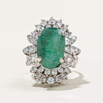 Oval Cut Emerald & Diamond Cocktail Ring | 7.24ct, 1.66ctw | SZ 7.25