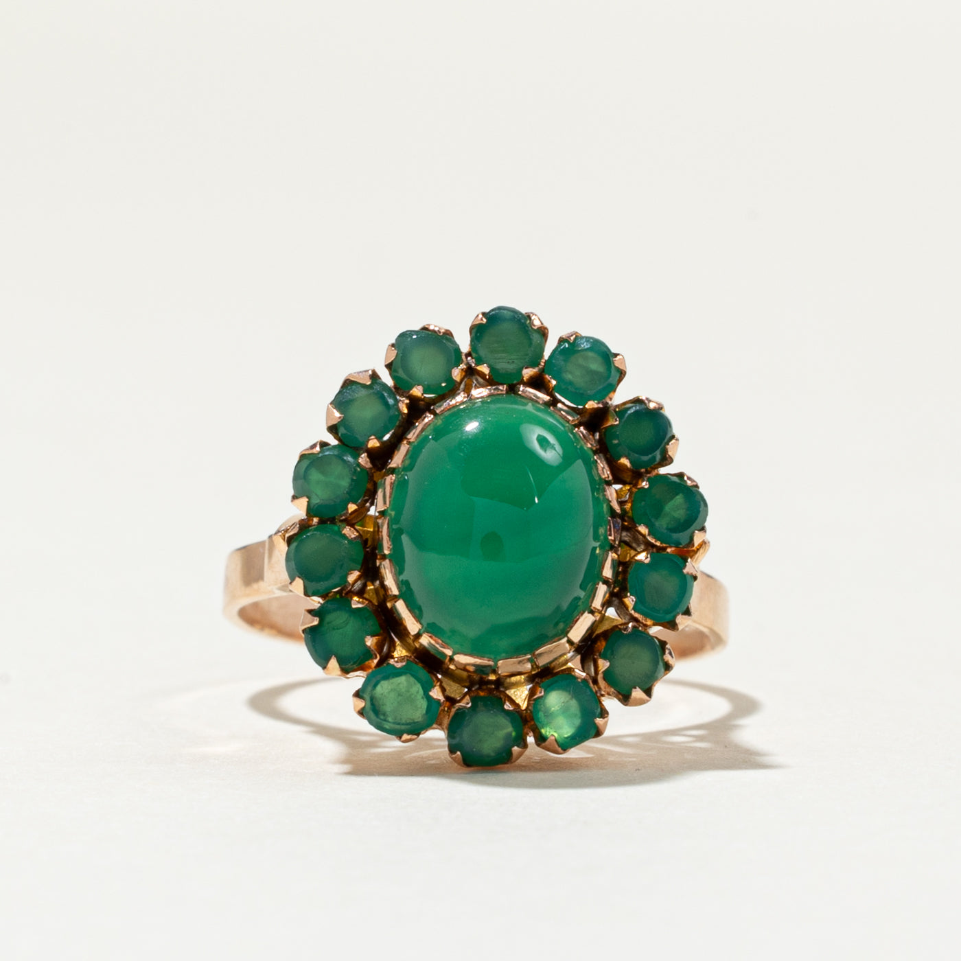 Oval Cut Green Chalcedony Halo Cocktail Ring | 3.24ctw | SZ 7.5