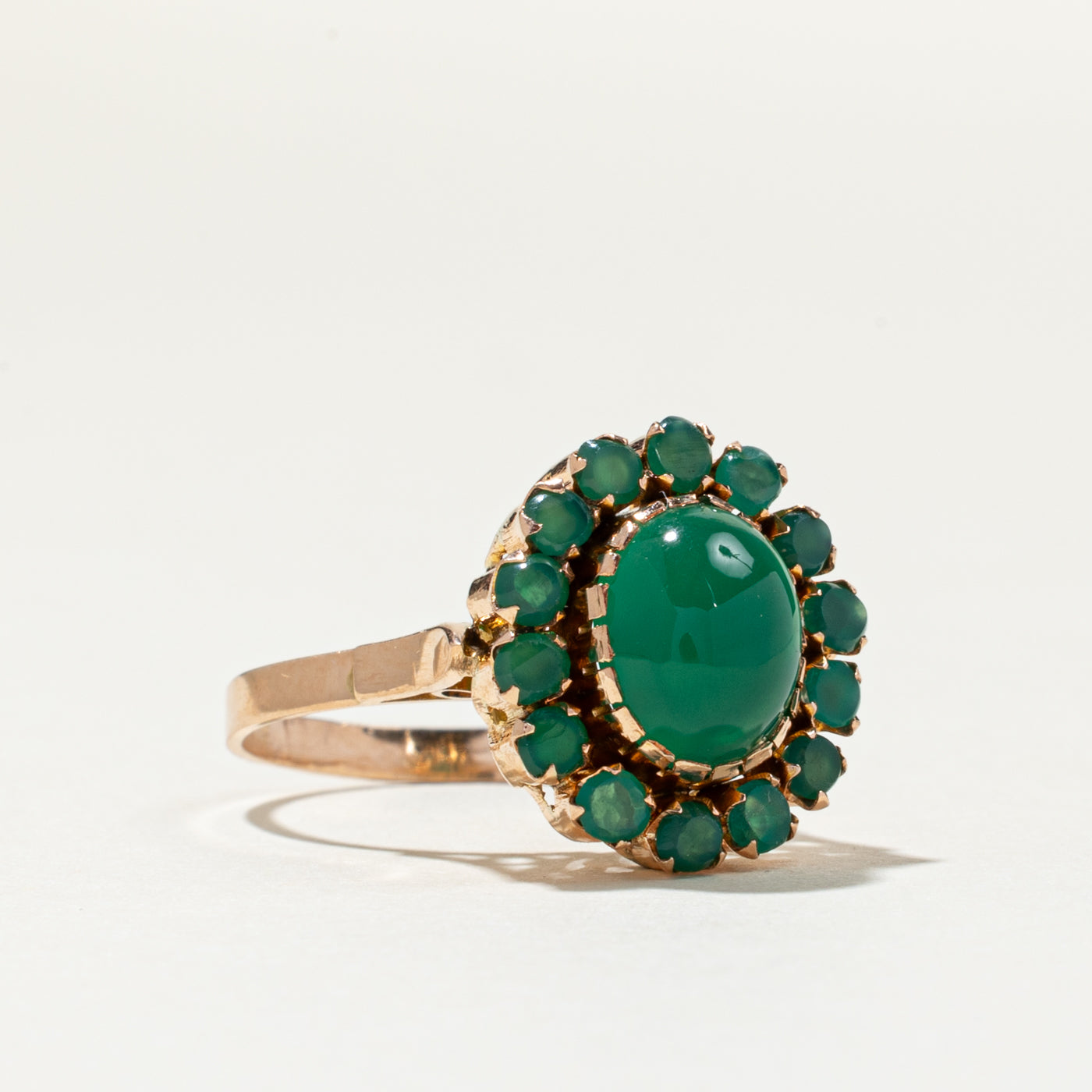 Oval Cut Green Chalcedony Halo Cocktail Ring | 3.24ctw | SZ 7.5