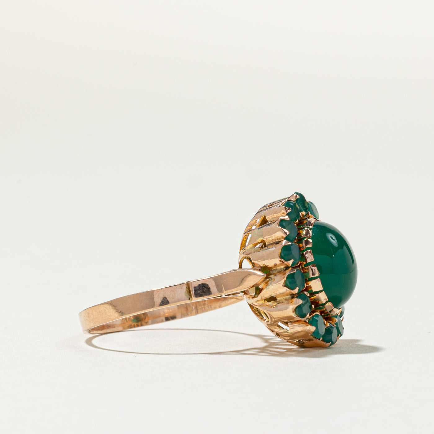 Oval Cut Green Chalcedony Halo Cocktail Ring | 3.24ctw | SZ 7.5