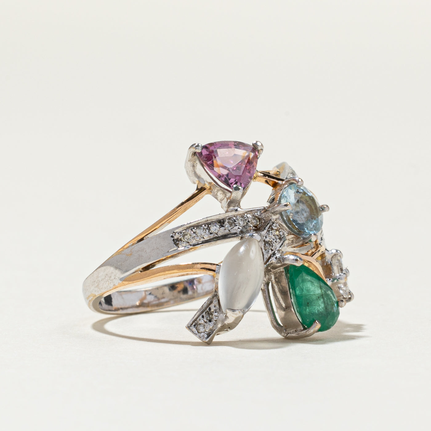 Two Tone Gold Multi Gemstone Abstract Ring | 2.00ctw, 0.90ctw | SZ 8