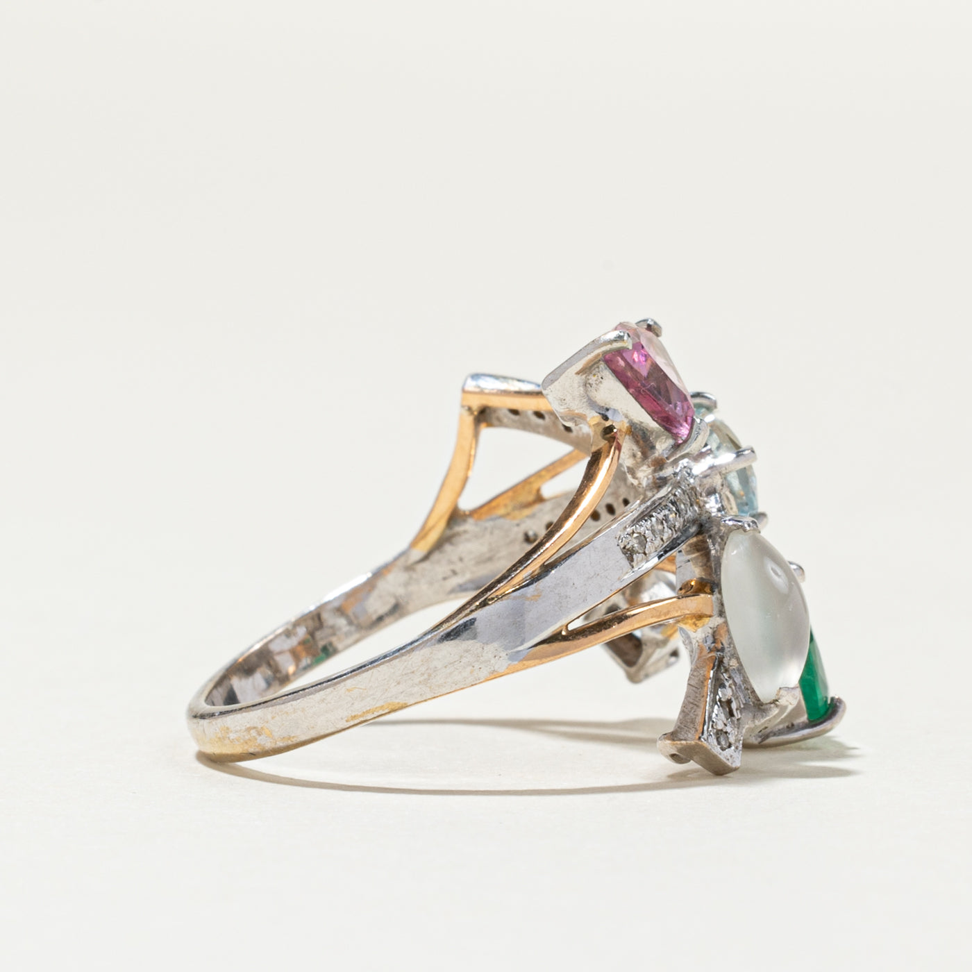 Two Tone Gold Multi Gemstone Abstract Ring | 2.00ctw, 0.90ctw | SZ 8