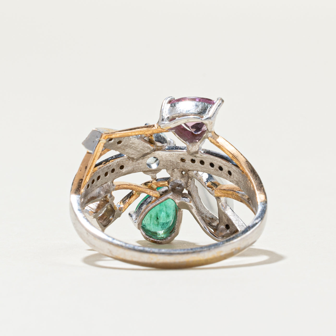 Two Tone Gold Multi Gemstone Abstract Ring | 2.00ctw, 0.90ctw | SZ 8