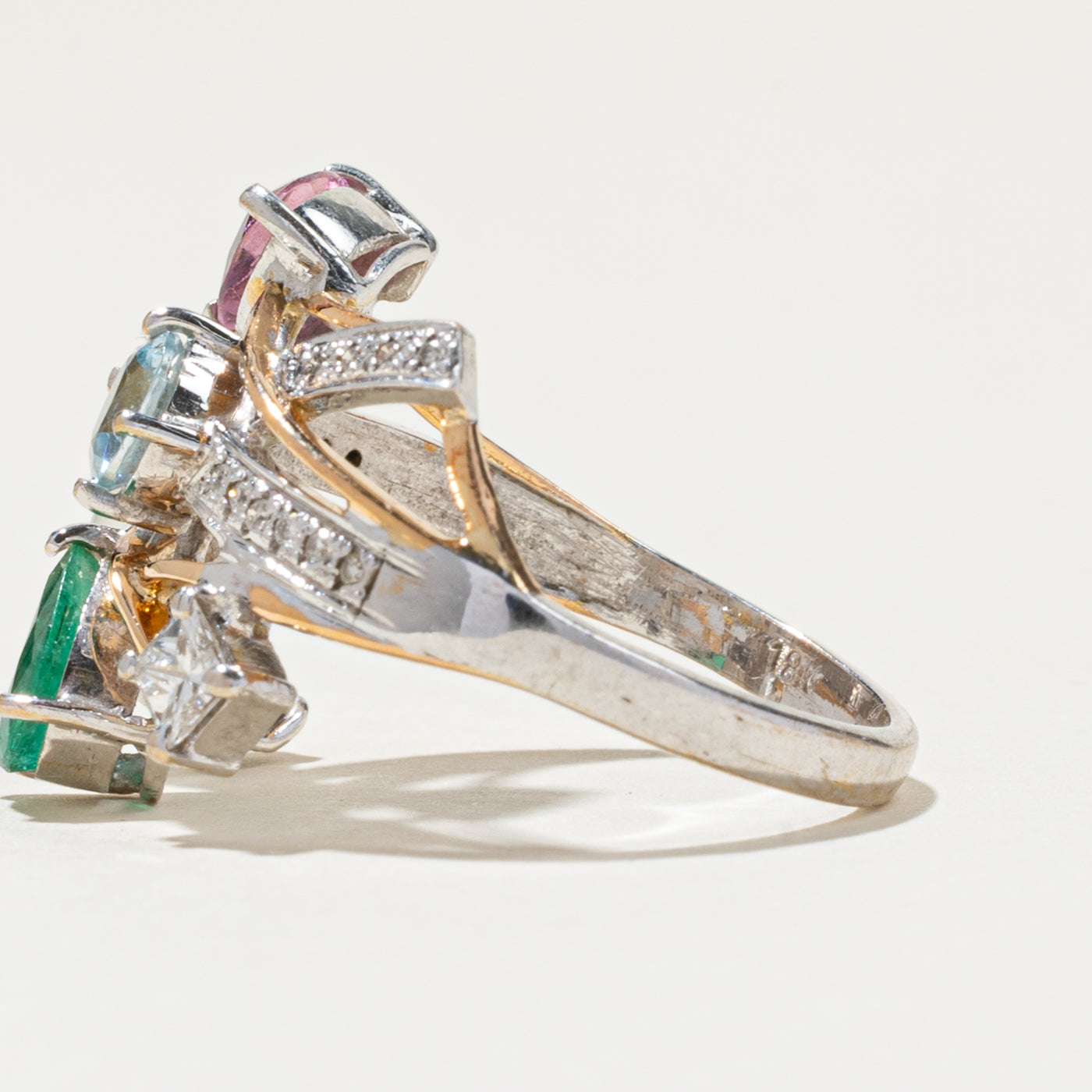 Two Tone Gold Multi Gemstone Abstract Ring | 2.00ctw, 0.90ctw | SZ 8