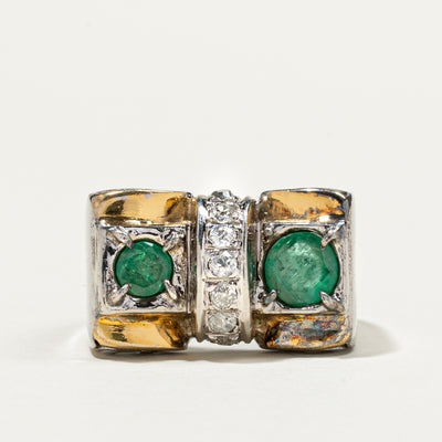 Two Tone Gold Emerald & Diamond Cocktail Ring | 0.57ctw, 0.25ctw | SZ 6.5