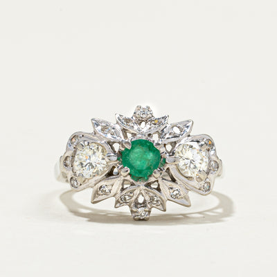 Emerald & Diamond Cluster Cocktail Ring | 0.24ct, 0.59ctw | SZ 5.75