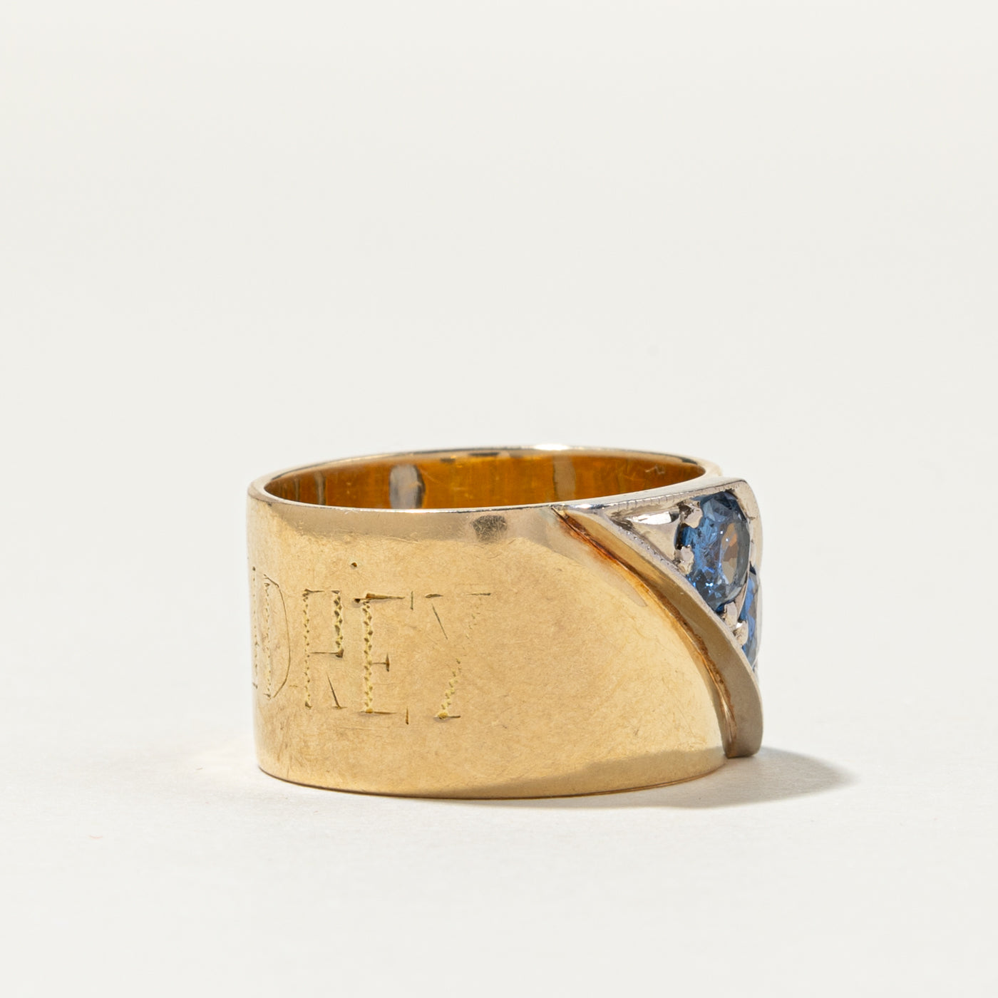 Three Stone Diagonal Set Blue Sapphire Cigar Band | 1.73ctw | SZ 7.5