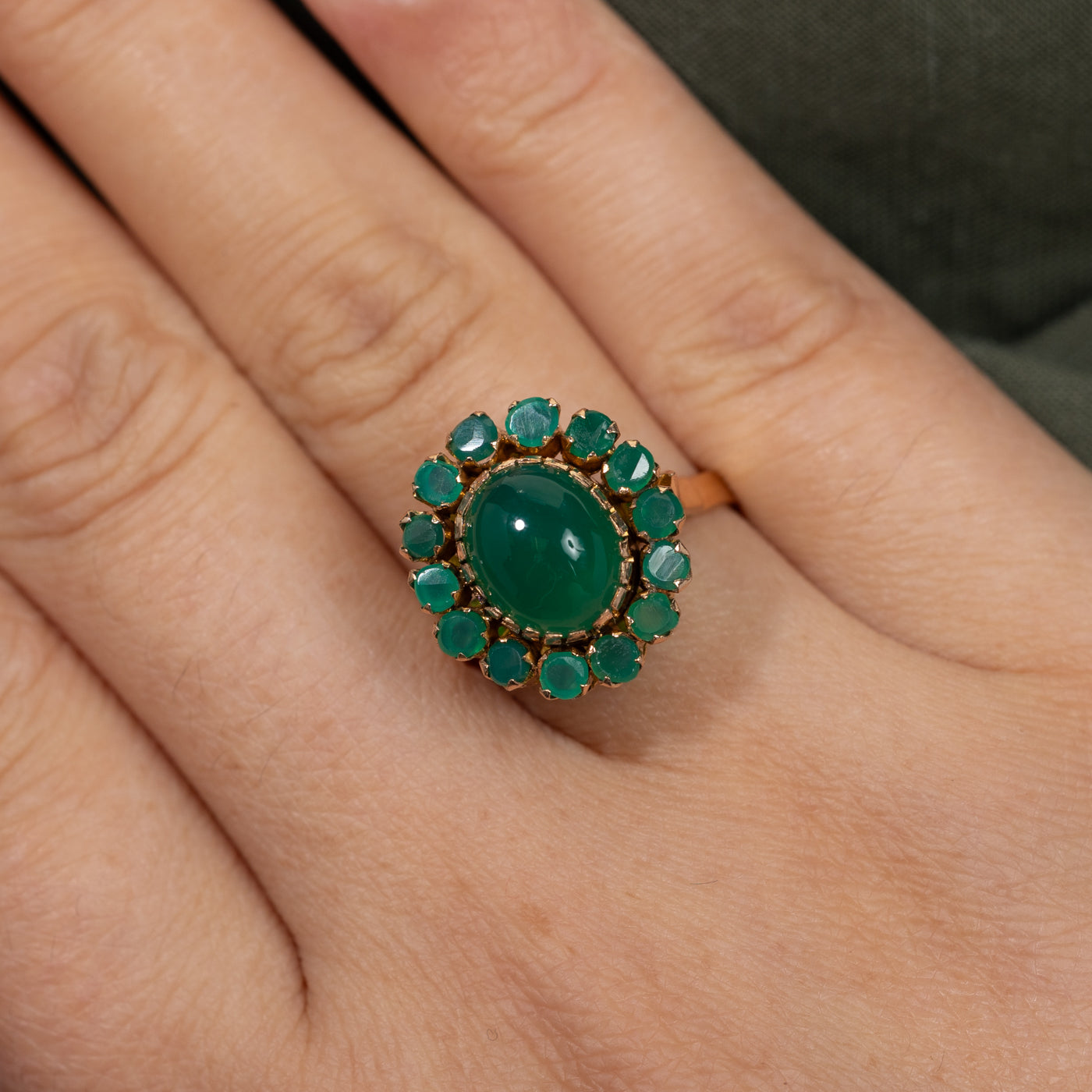 Oval Cut Green Chalcedony Halo Cocktail Ring | 3.24ctw | SZ 7.5