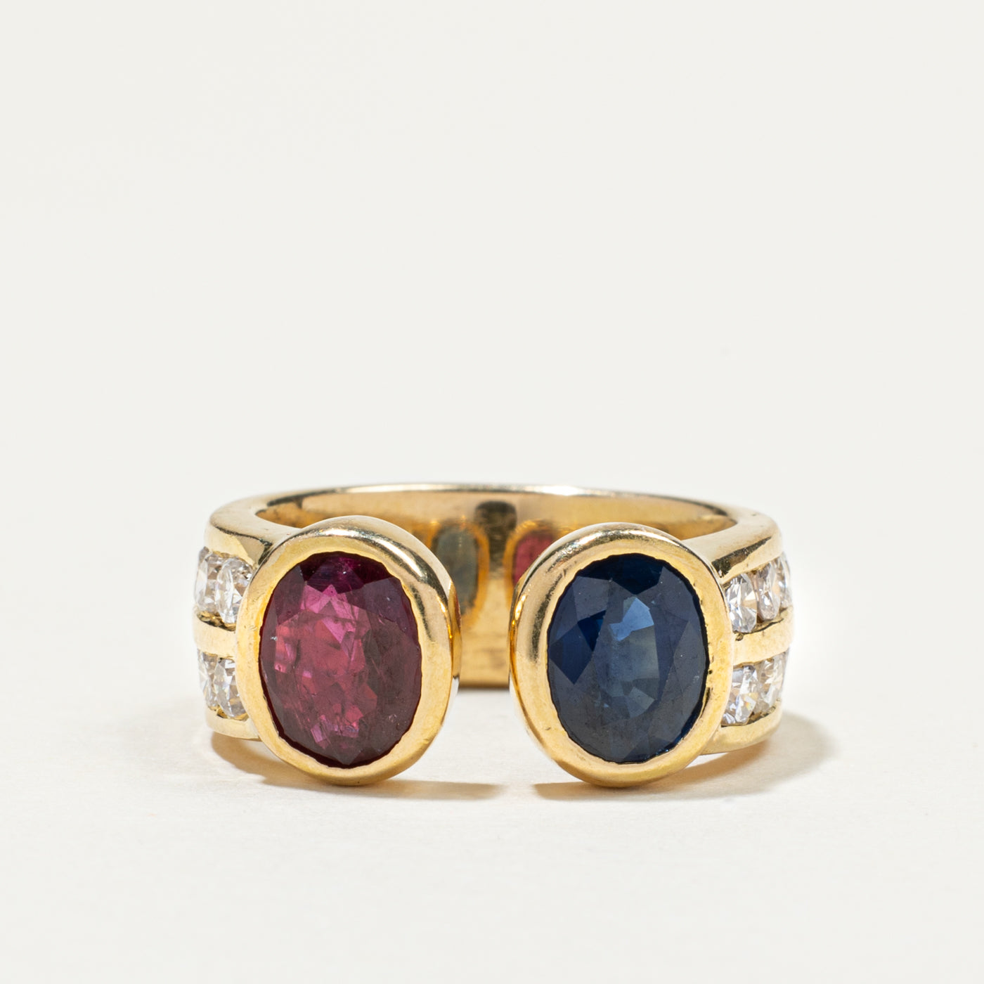 Toi et Moi Ruby, Sapphire & Diamond Open Ring | 1.16ct, 1.31ct, 0.84ctw | SZ 5