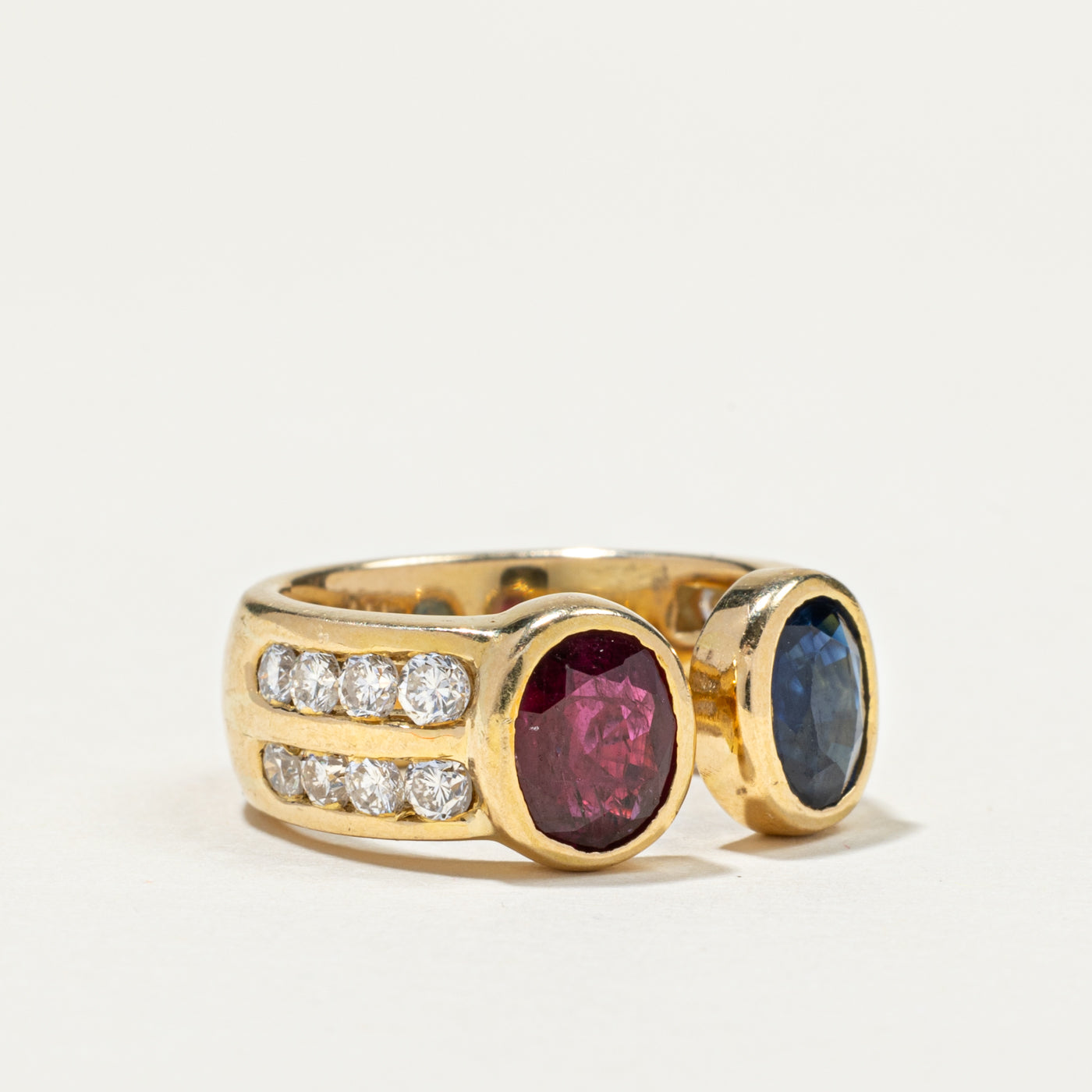 Toi et Moi Ruby, Sapphire & Diamond Open Ring | 1.16ct, 1.31ct, 0.84ctw | SZ 5