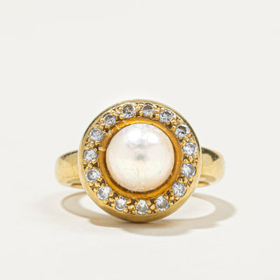 Pearl & Diamond Halo Cocktail Ring | 0.43ctw | SZ 6