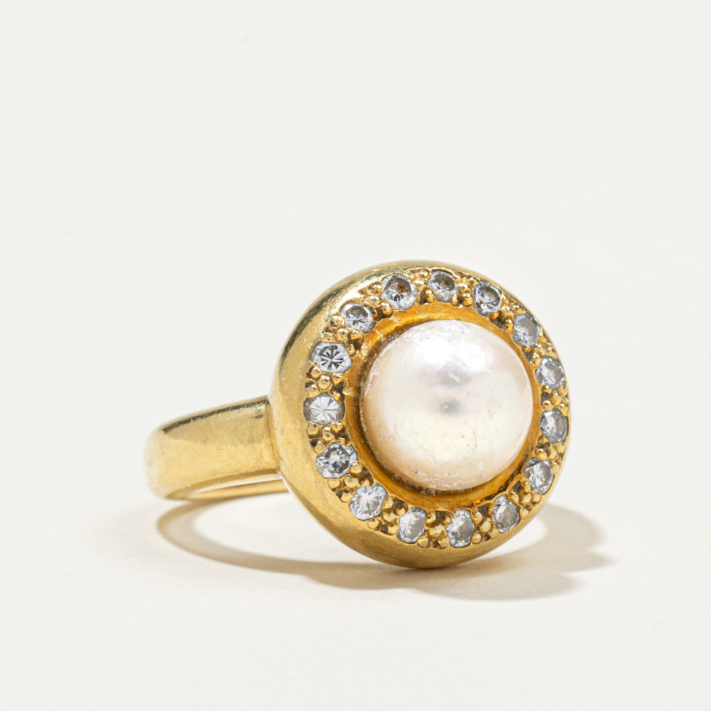 Pearl & Diamond Halo Cocktail Ring | 0.43ctw | SZ 6