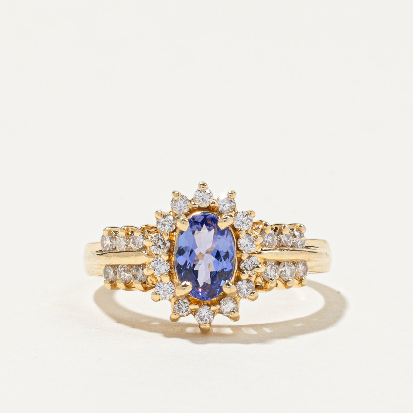 Oval Cut Tanzanite & Diamond Petal Ring | 0.56ct, 0.46ctw | SZ 6.5