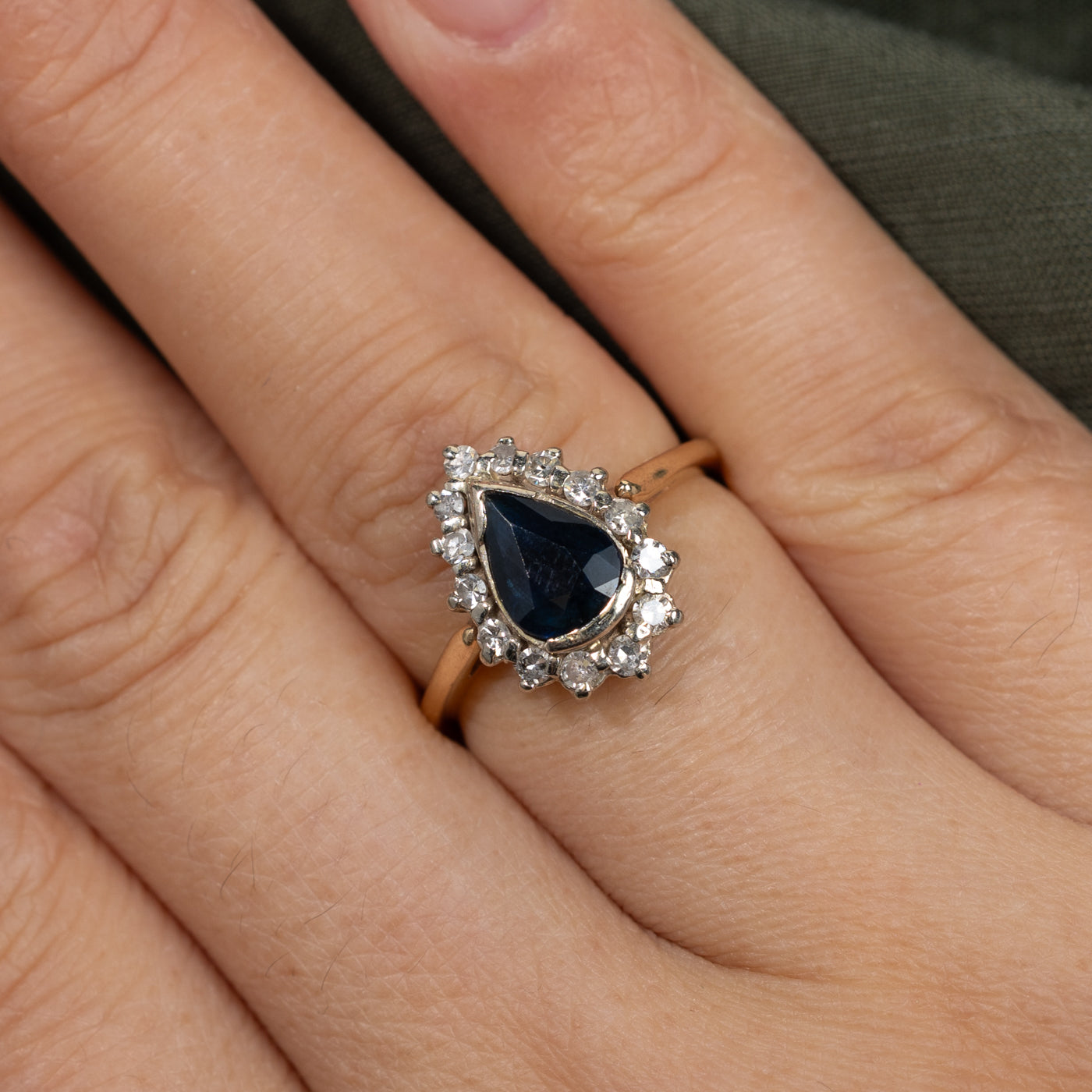 Pear Cut Sapphire & Diamond Petal Ring | 1.42ct, 0.35ctw | SZ 5.75