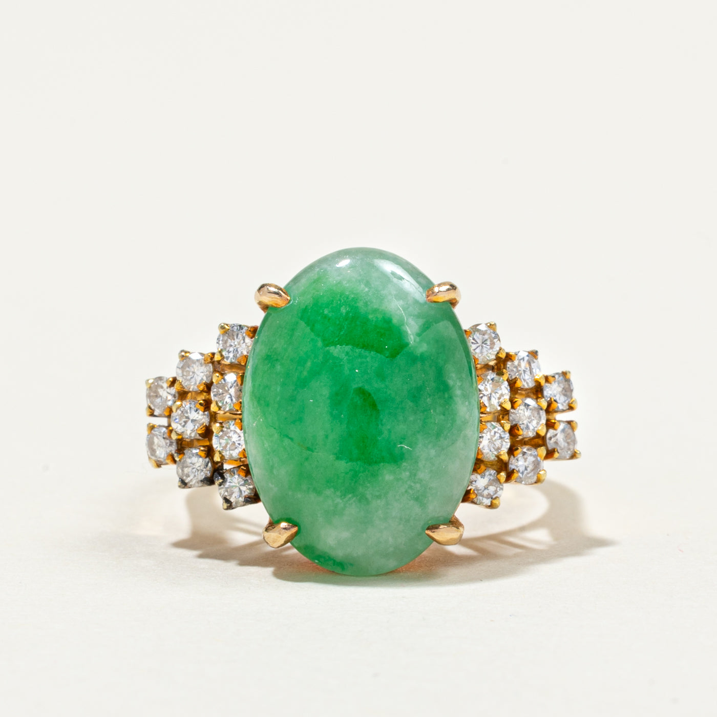 Oval Cabochon Jadeite & Diamond Cocktail Ring | 4.80ct, 0.31ctw | SZ 5.25
