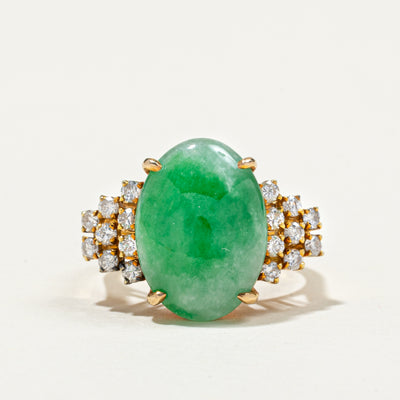 Oval Cabochon Jadeite & Diamond Cocktail Ring | 4.80ct, 0.31ctw | SZ 5.25