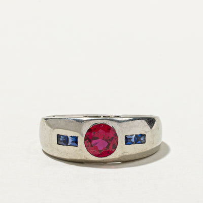 18K Flush Set Sapphire Synthetic Sapphire & Synthetic Ruby Ring | SZ 8