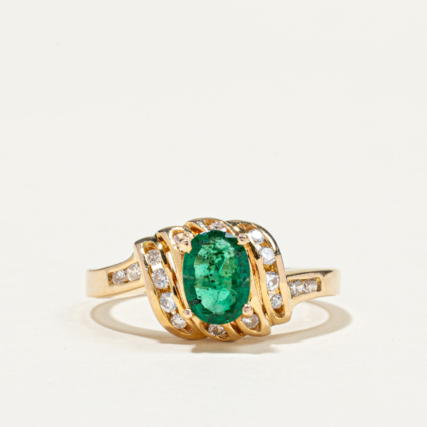 Oval Emerald & Diamond Accented Ring | 0.45ct, 0.24ctw | SZ 6.5