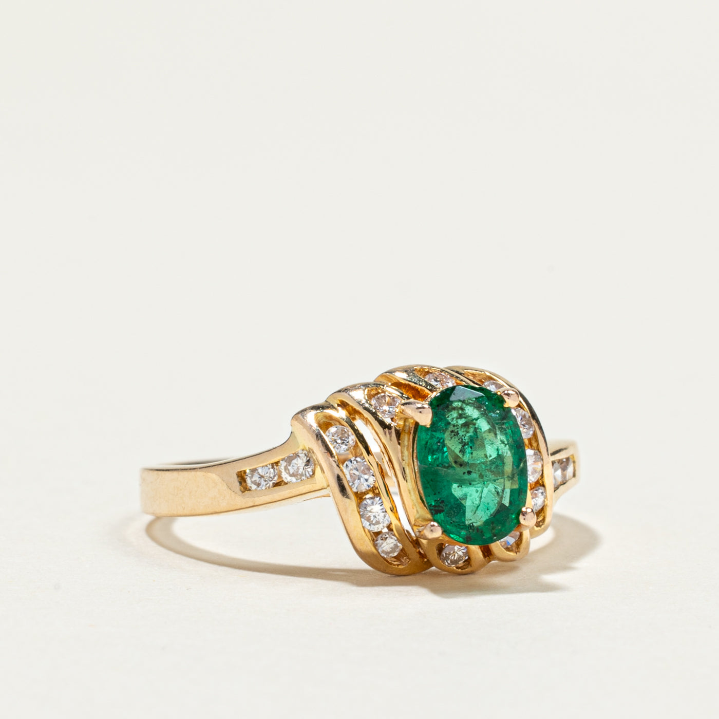 Oval Emerald & Diamond Accented Ring | 0.45ct, 0.24ctw | SZ 6.5