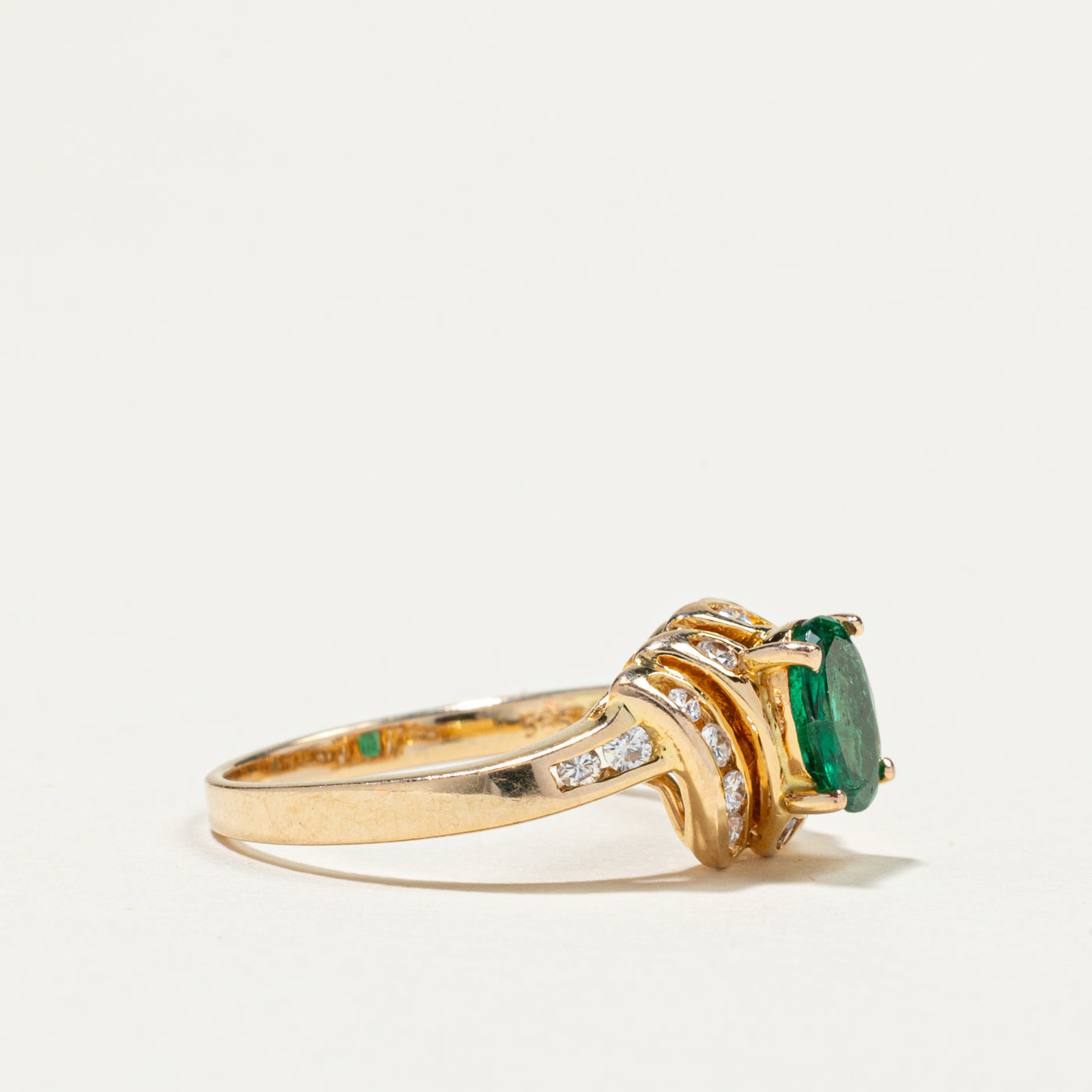 Oval Emerald & Diamond Accented Ring | 0.45ct, 0.24ctw | SZ 6.5