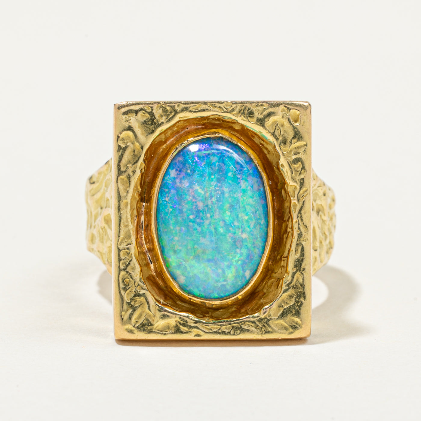 Opal Doublet Textured Cocktail Ring | 3.52ct | SZ 10
